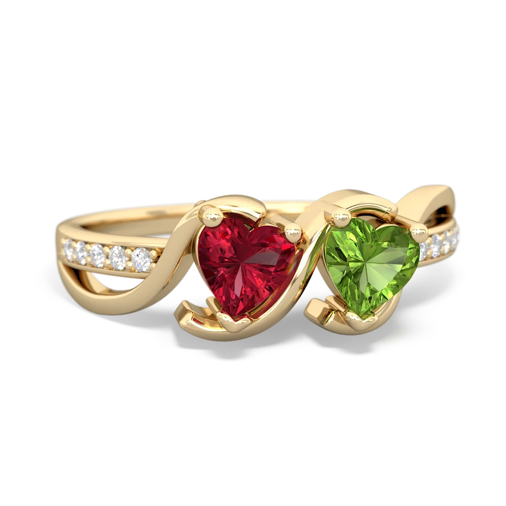 Lab Ruby Side By Side 14K Yellow Gold ring R3090