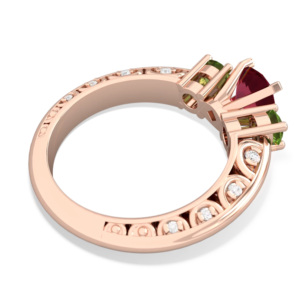 Lab Ruby Art Deco Eternal Embrace Engagement 14K Rose Gold ring C2003