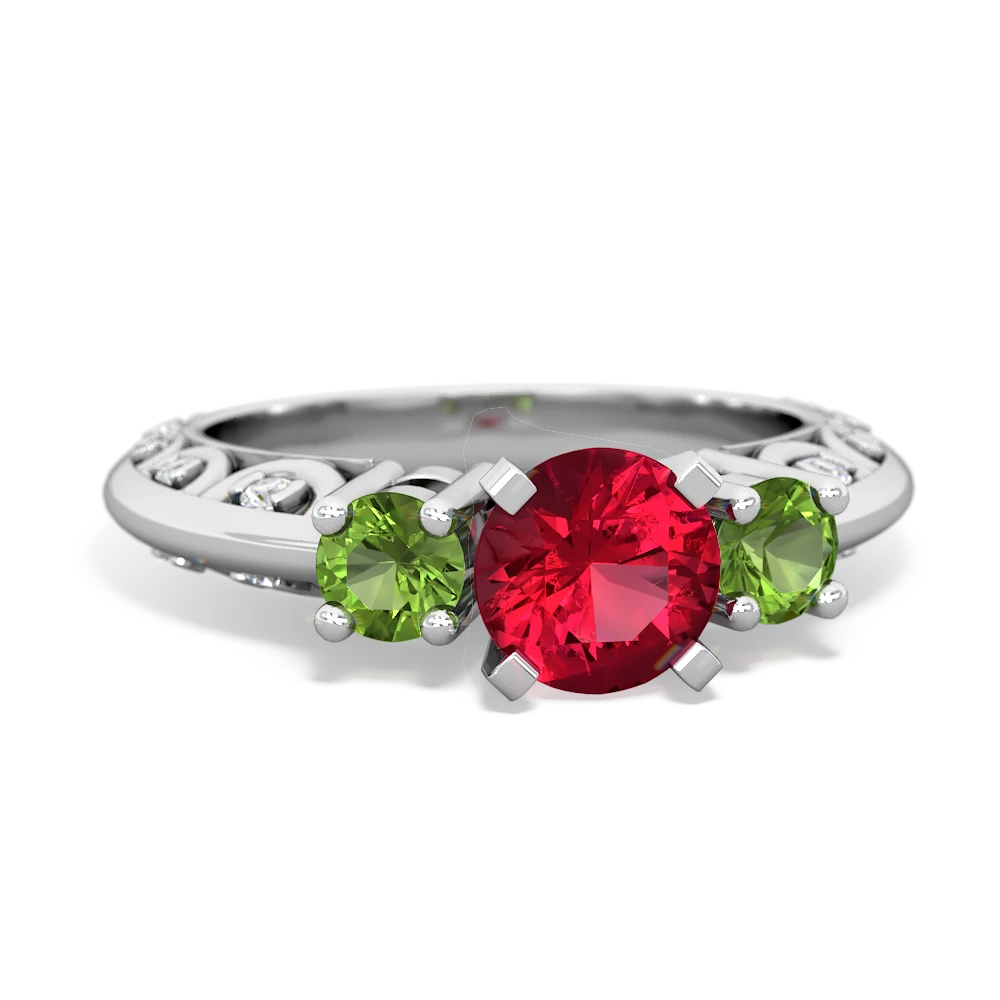 Lab Ruby Art Deco Eternal Embrace Engagement 14K White Gold ring C2003