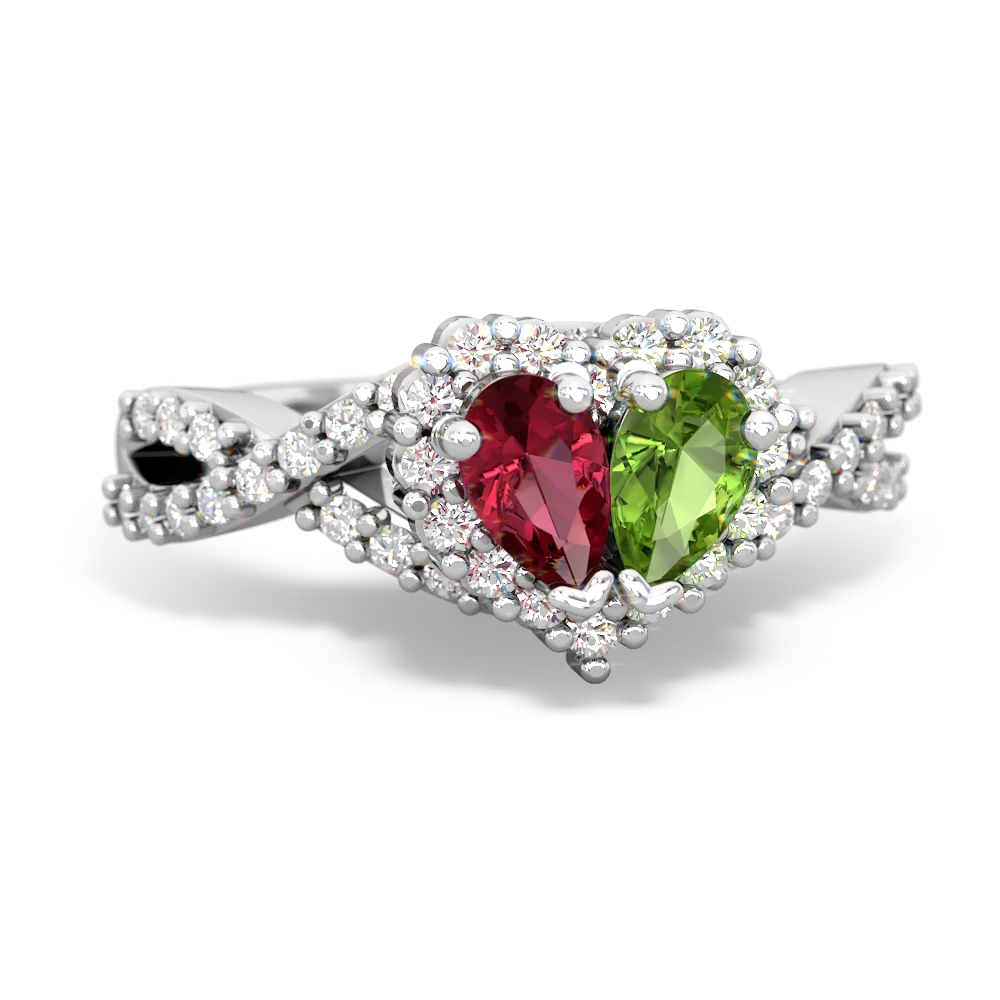 Lab Ruby Diamond Twist 'One Heart' 14K White Gold ring R2640HRT