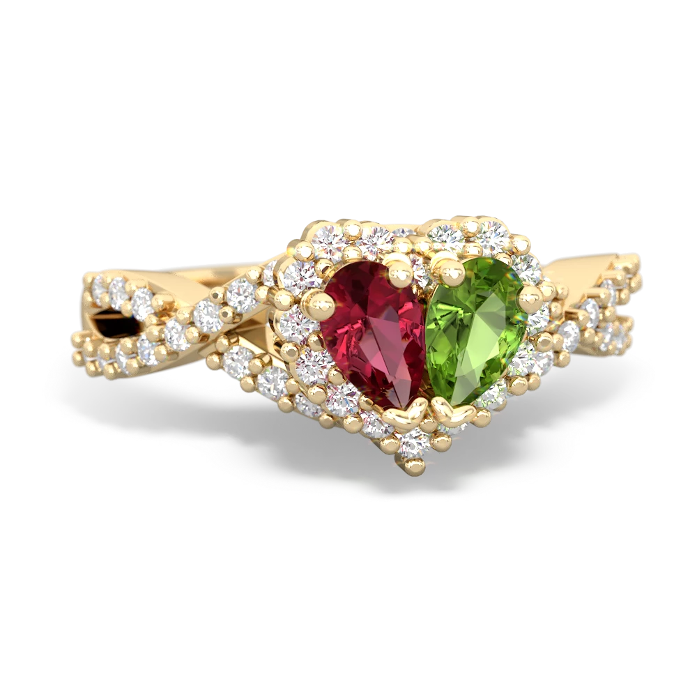 Lab Ruby Diamond Twist 'One Heart' 14K Yellow Gold ring R2640HRT