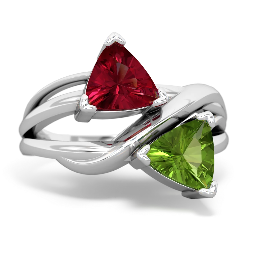 Lab Ruby Split Band Swirl 14K White Gold ring R2341