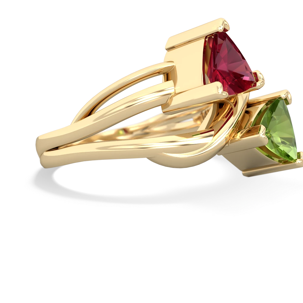 Lab Ruby Split Band Swirl 14K Yellow Gold ring R2341