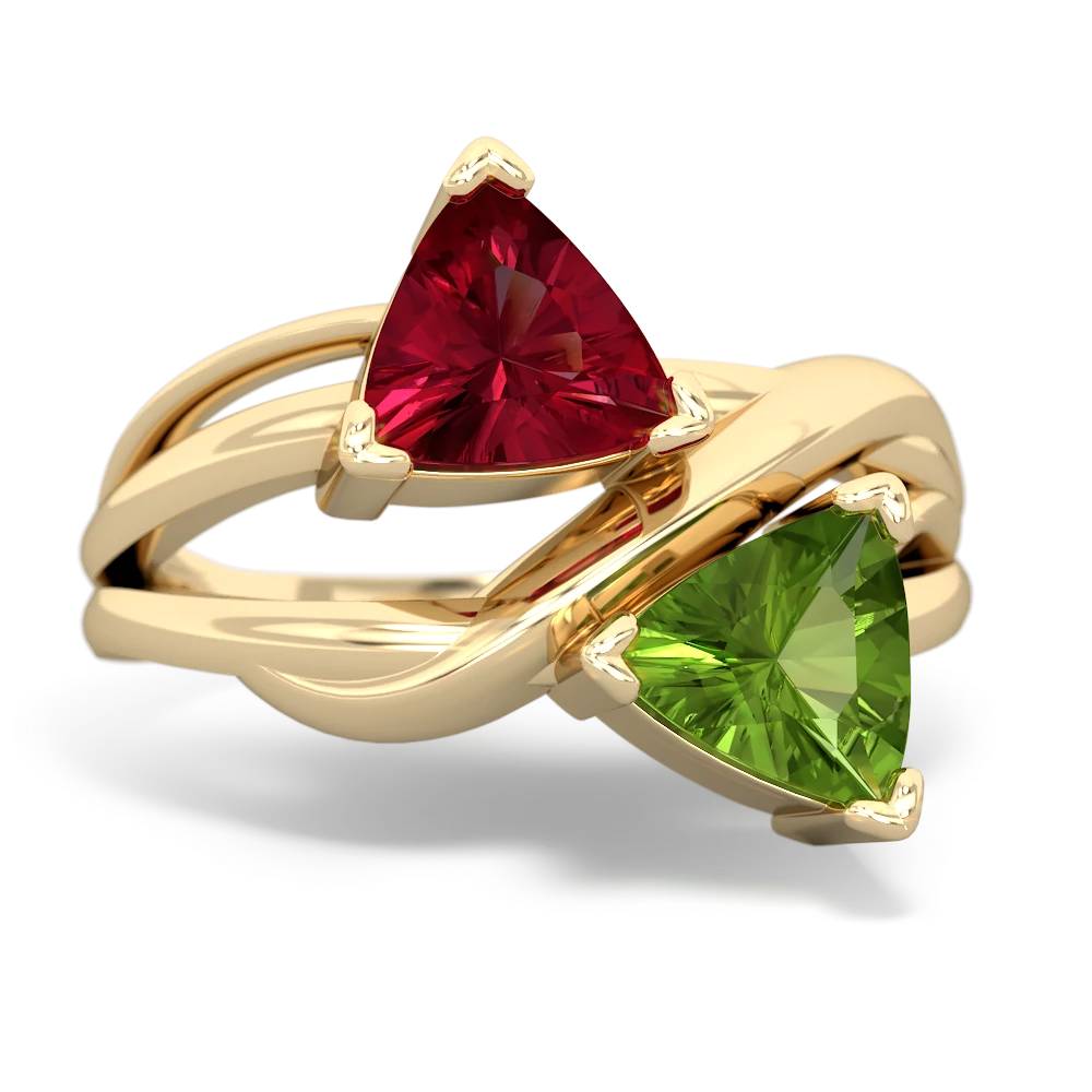 Lab Ruby Split Band Swirl 14K Yellow Gold ring R2341