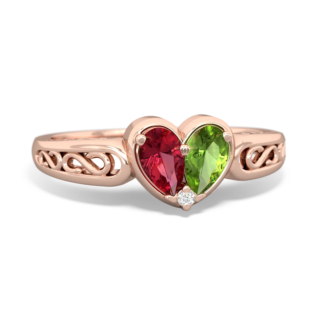 Lab Ruby Filligree 'One Heart' 14K Rose Gold ring R5070