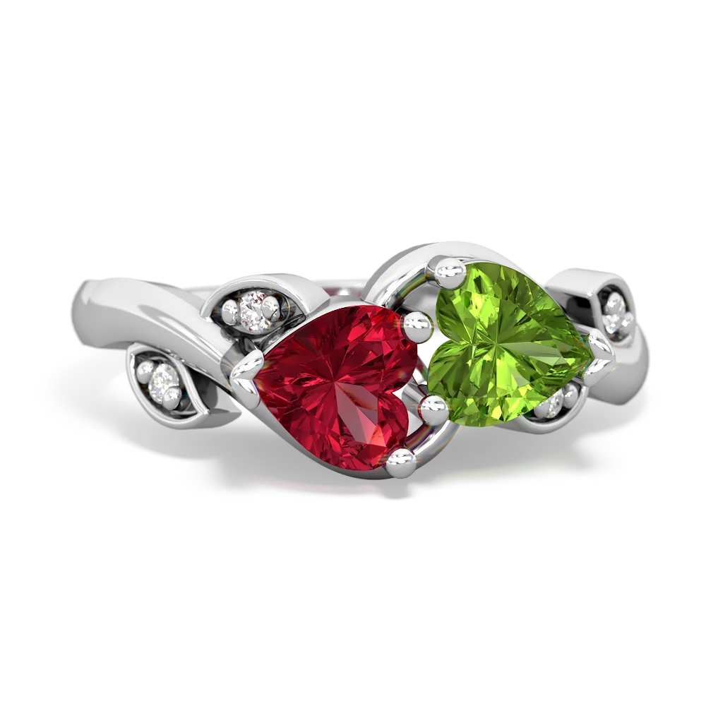 Lab Ruby Floral Elegance 14K White Gold ring R5790