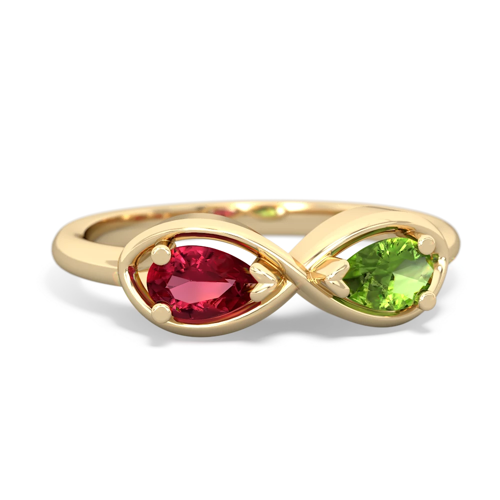 Lab Ruby Infinity 14K Yellow Gold ring R5050