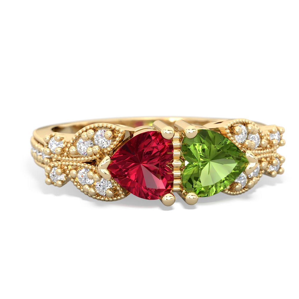 Lab Ruby Diamond Butterflies 14K Yellow Gold ring R5601