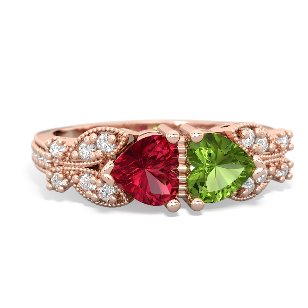 Lab Ruby Diamond Butterflies 14K Rose Gold ring R5601