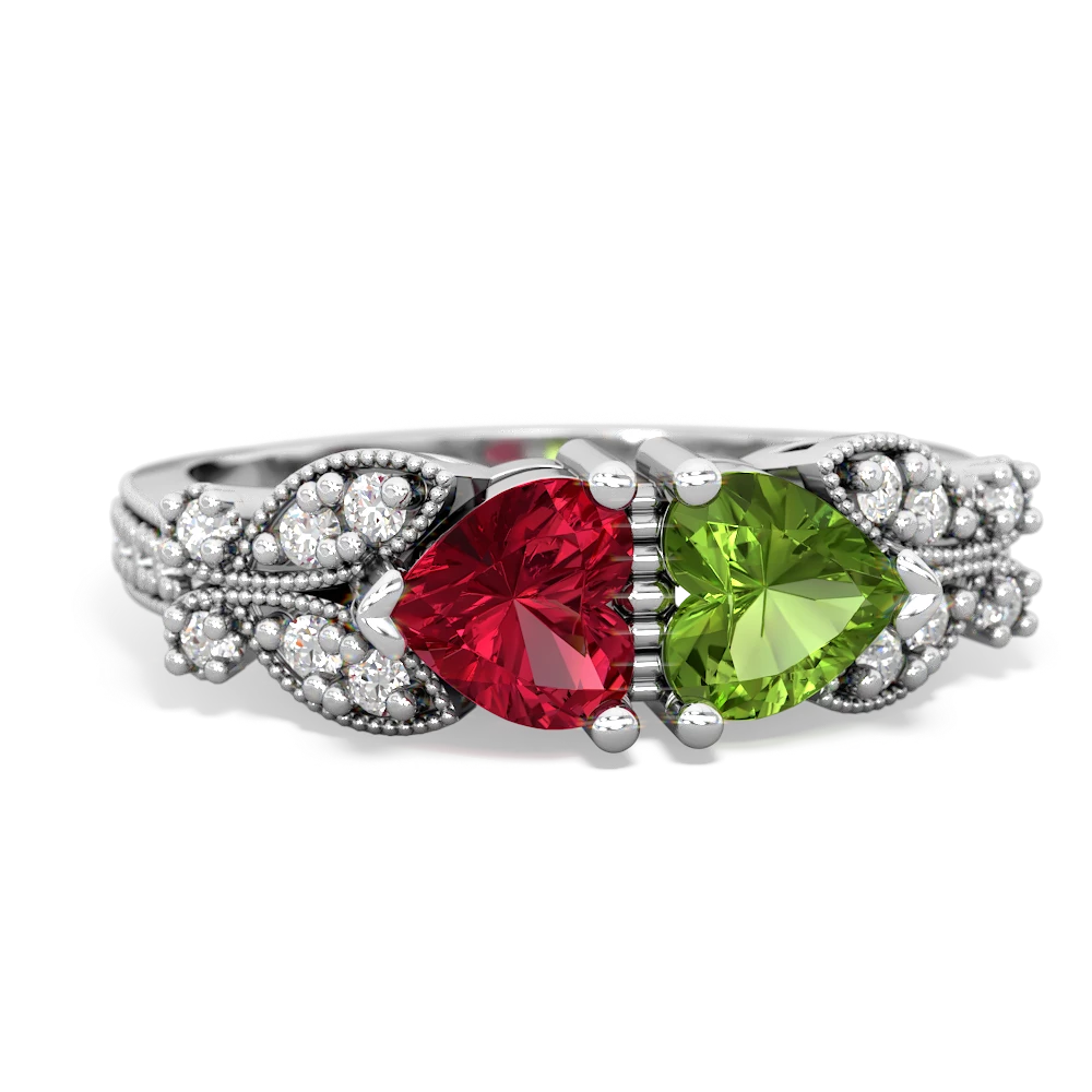 Lab Ruby Diamond Butterflies 14K White Gold ring R5601