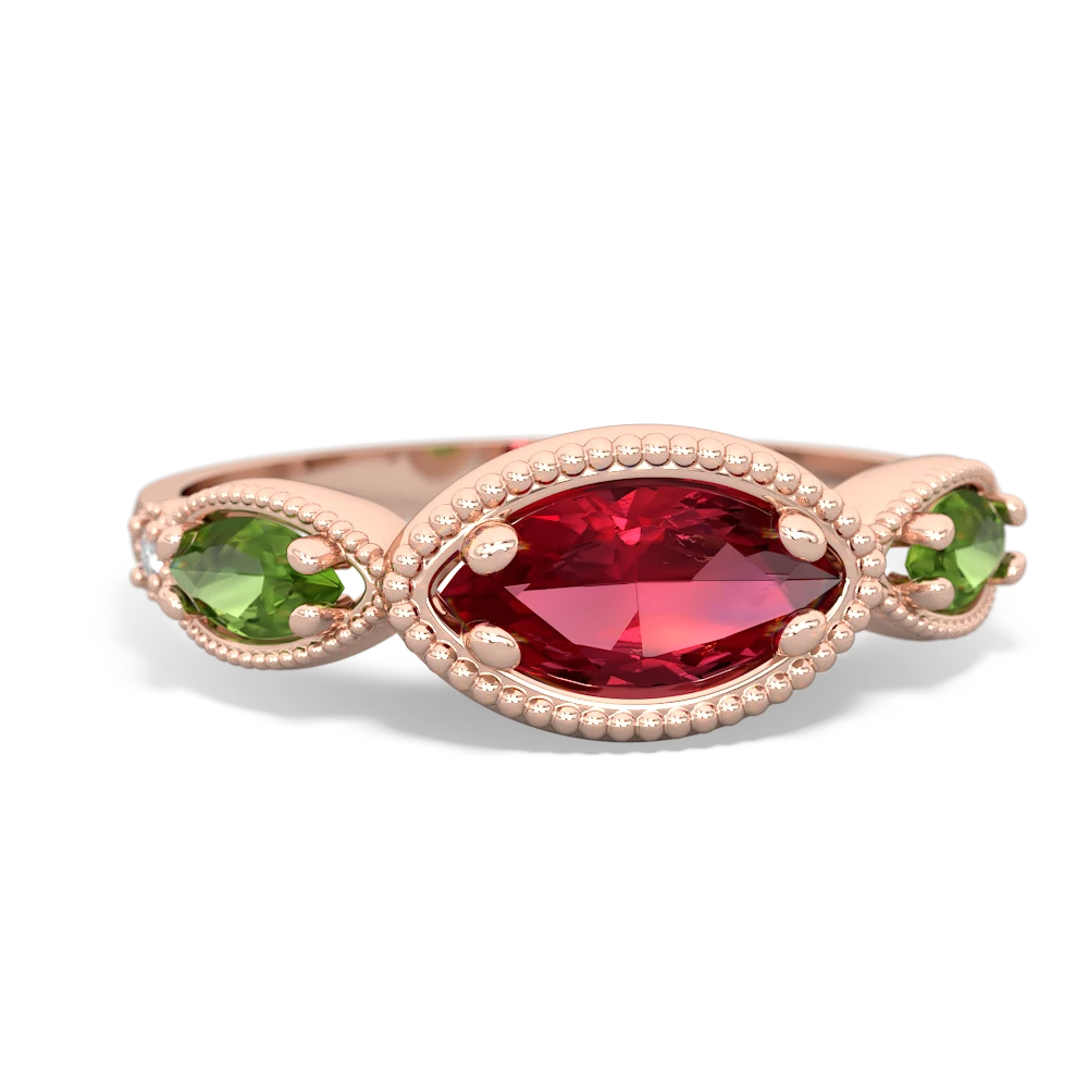 Lab Ruby Milgrain Marquise 14K Rose Gold ring R5700