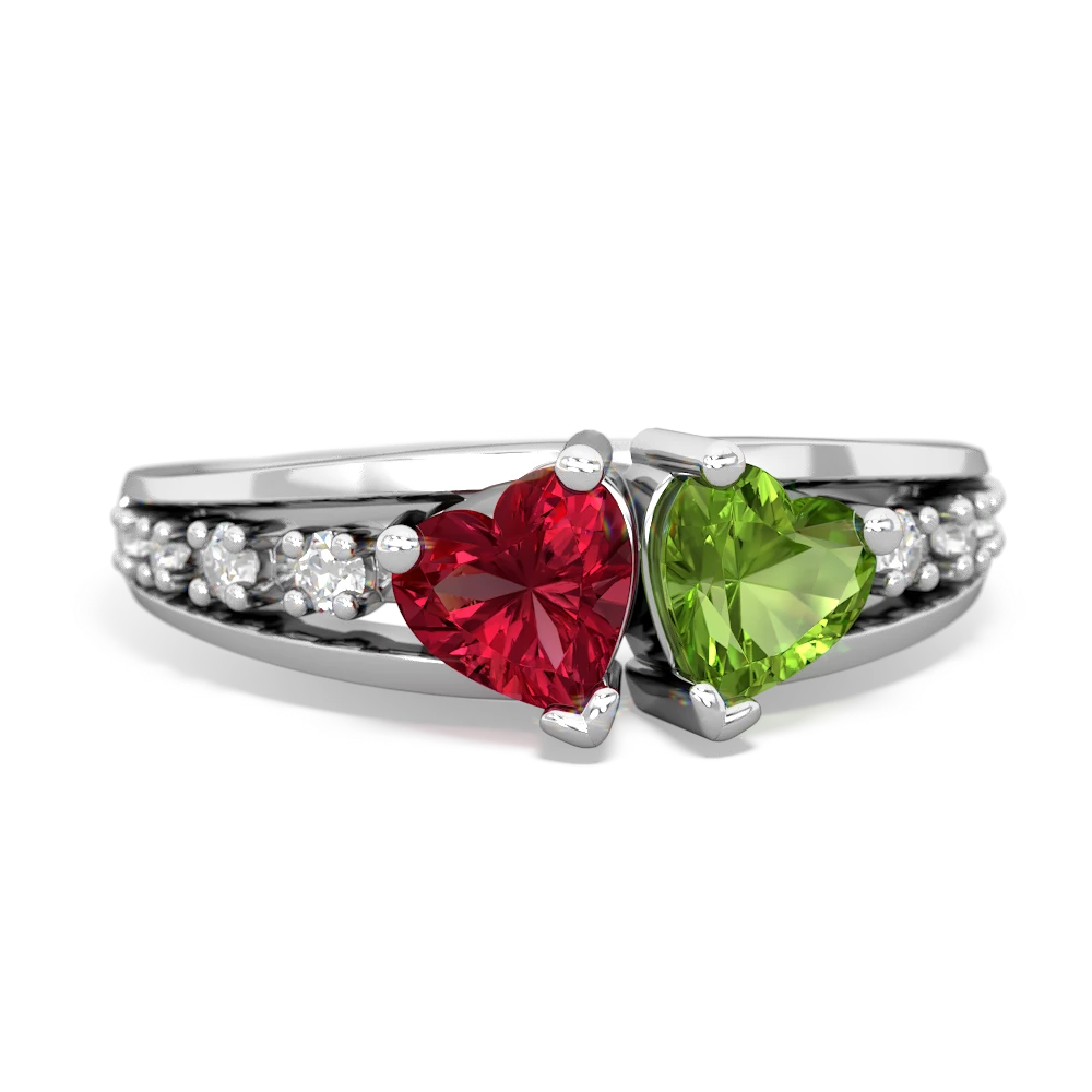 Lab Ruby Heart To Heart 14K White Gold ring R3342