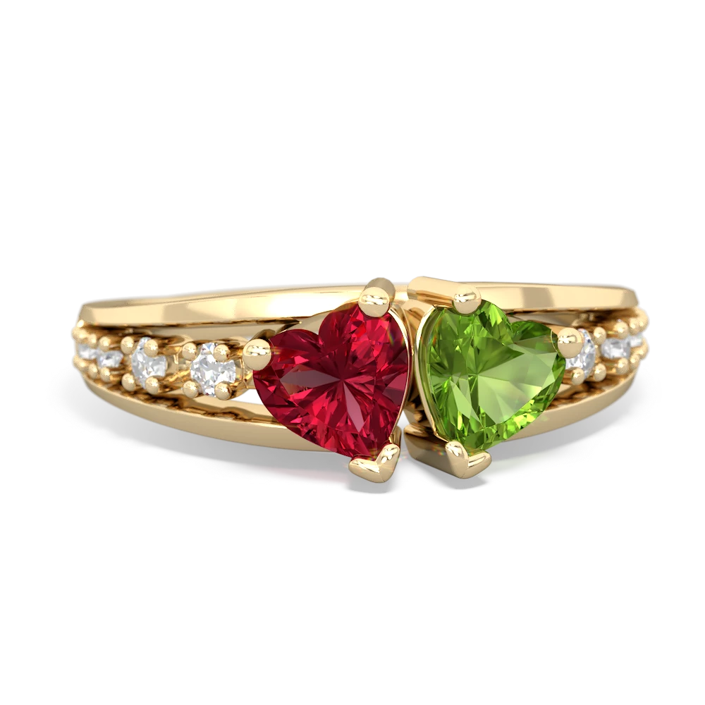 Lab Ruby Heart To Heart 14K Yellow Gold ring R3342