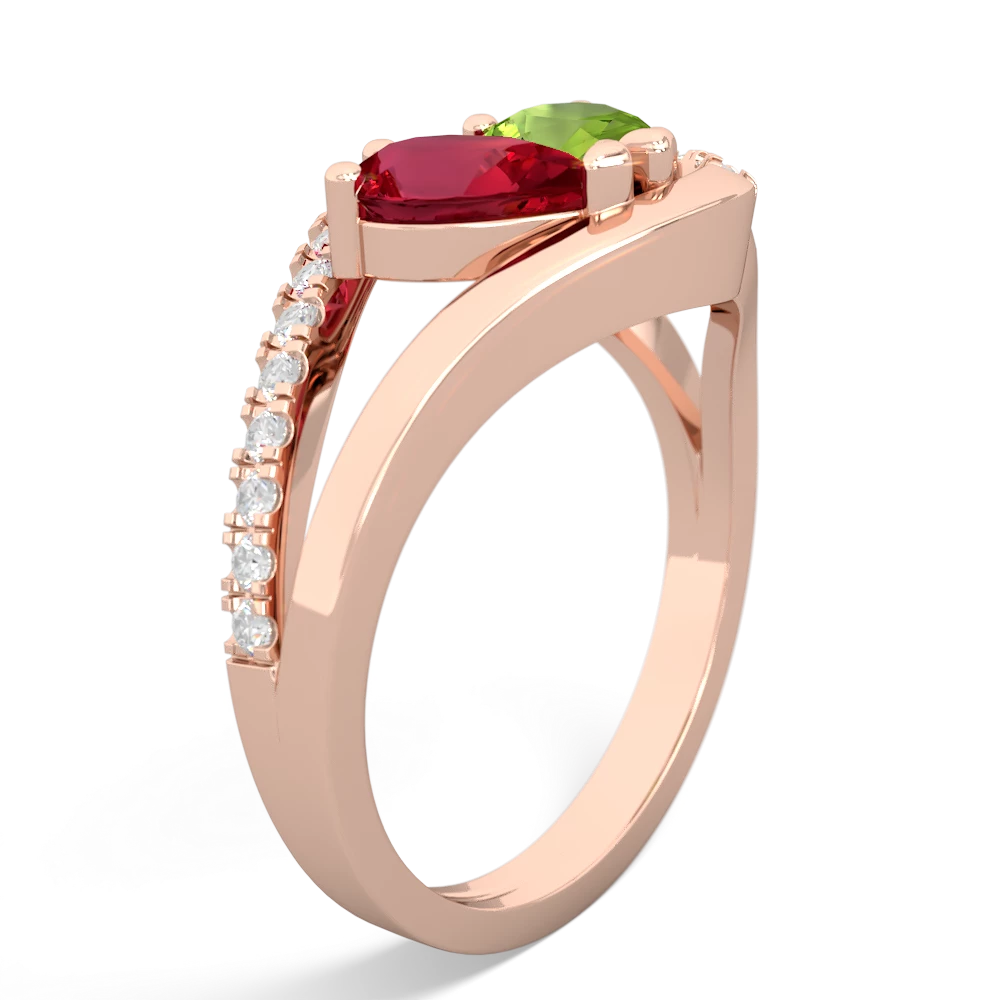 Lab Ruby Nestled Heart Keepsake 14K Rose Gold ring R5650