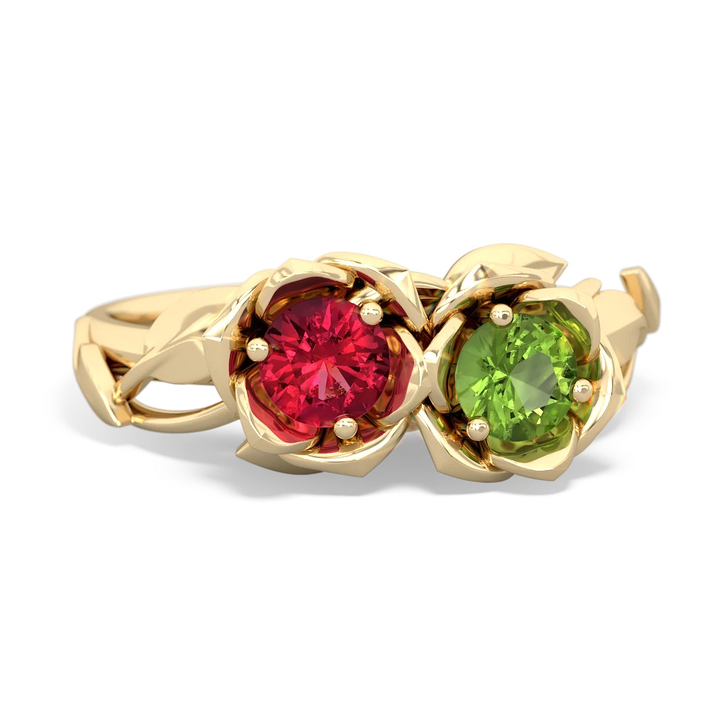 Lab Ruby Rose Garden 14K Yellow Gold ring R5510