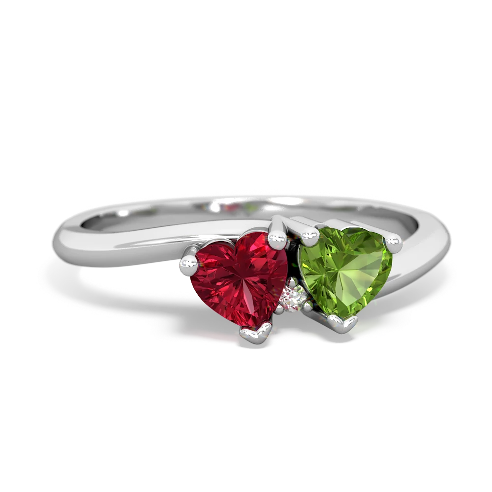 Lab Ruby Sweethearts 14K White Gold ring R5260