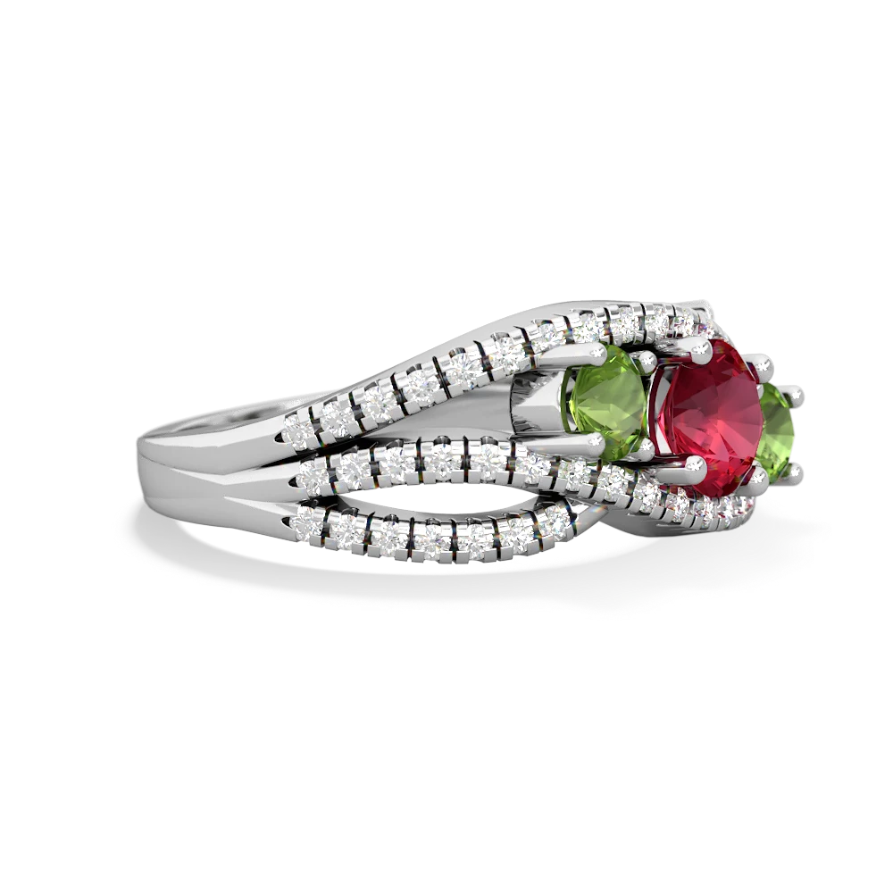 Lab Ruby Three Stone Aurora 14K White Gold ring R3080