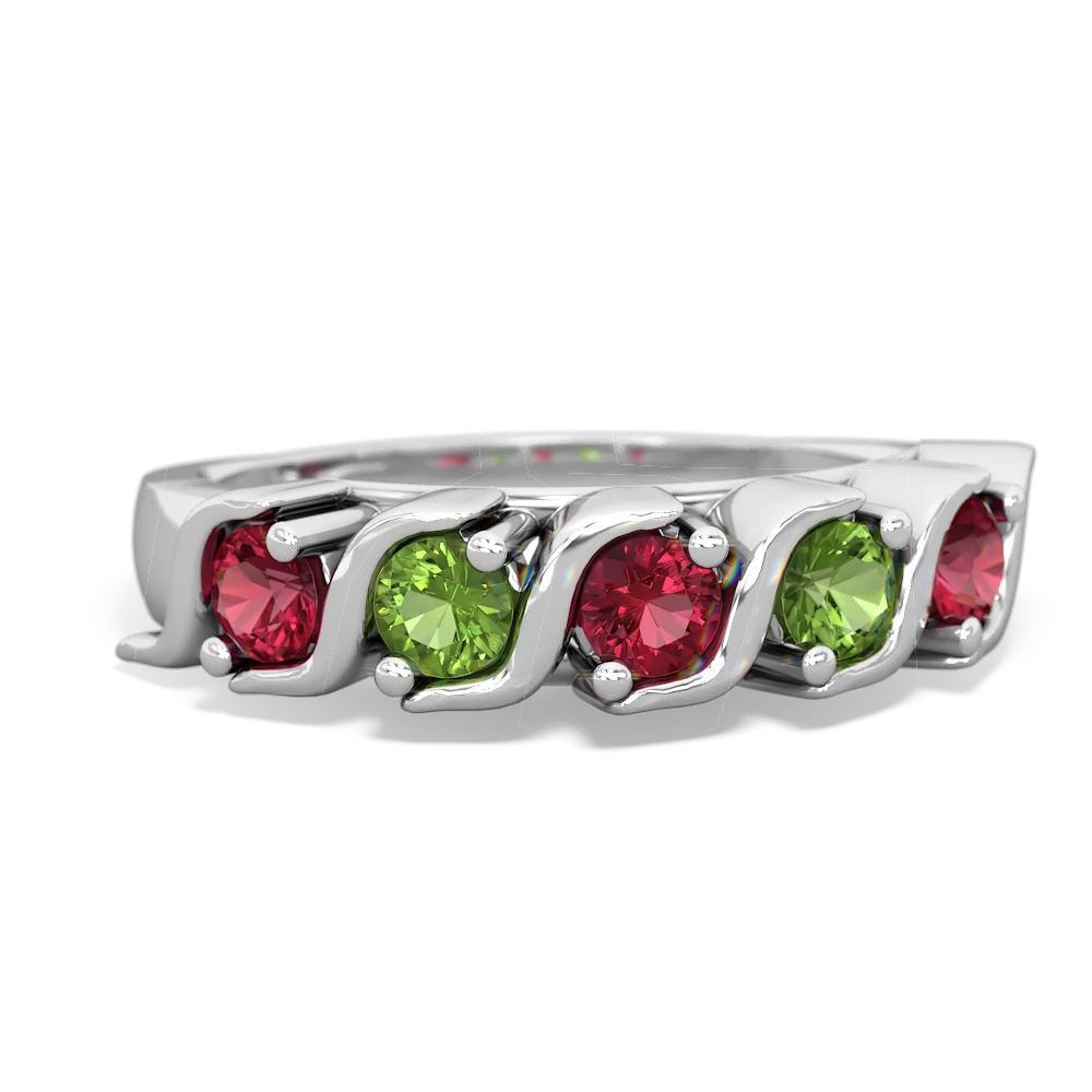 Lab Ruby Anniversary Band 14K White Gold ring R2089