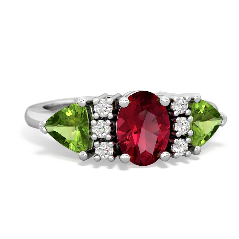 Lab Ruby Antique Style Three Stone 14K White Gold ring R2186