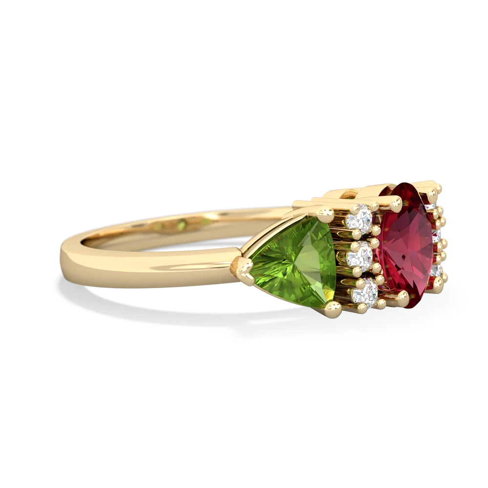 Lab Ruby Antique Style Three Stone 14K Yellow Gold ring R2186