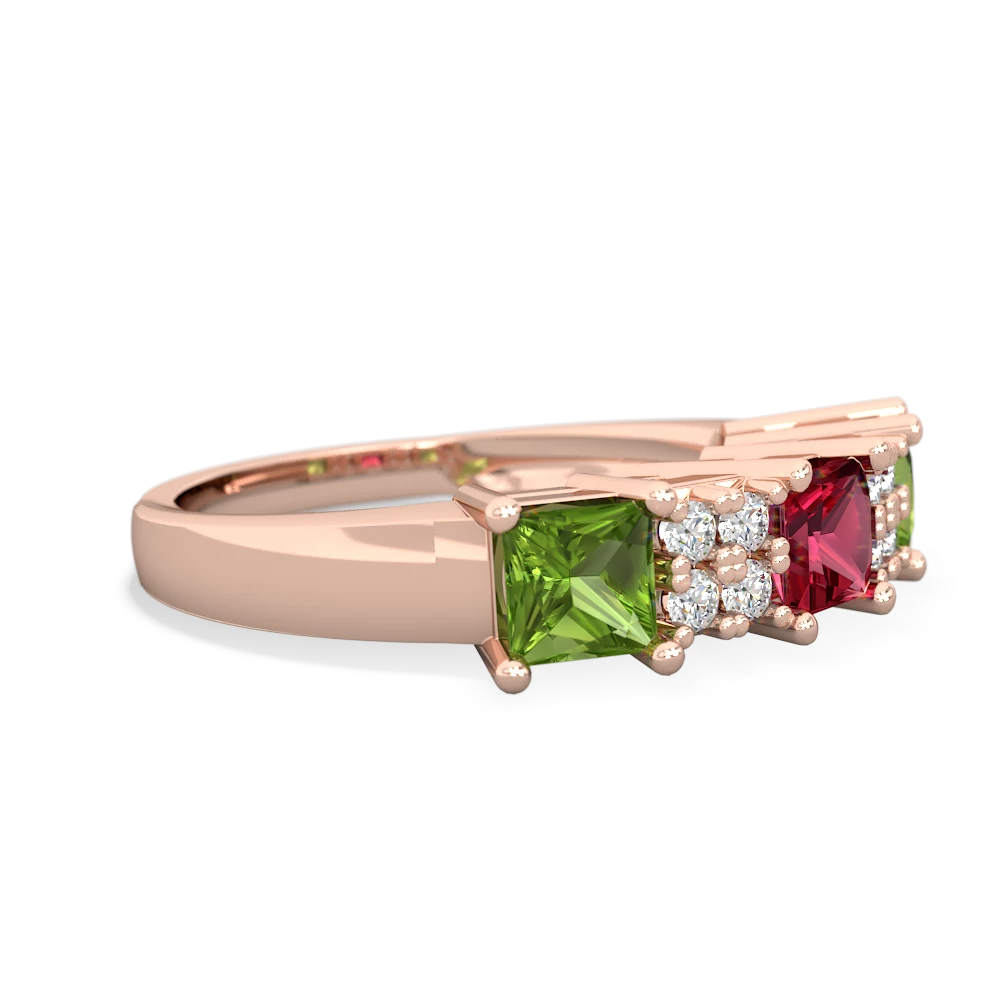 Lab Ruby Three Stone Diamond Cluster 14K Rose Gold ring R2592