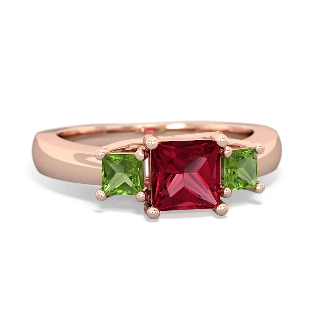 Lab Ruby Three Stone Trellis 14K Rose Gold ring R4015