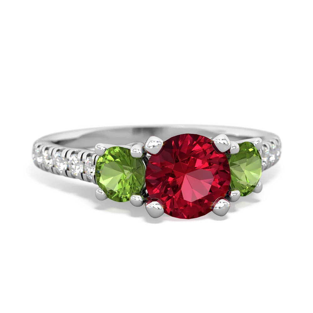 Lab Ruby Pave Trellis 14K White Gold ring R5500