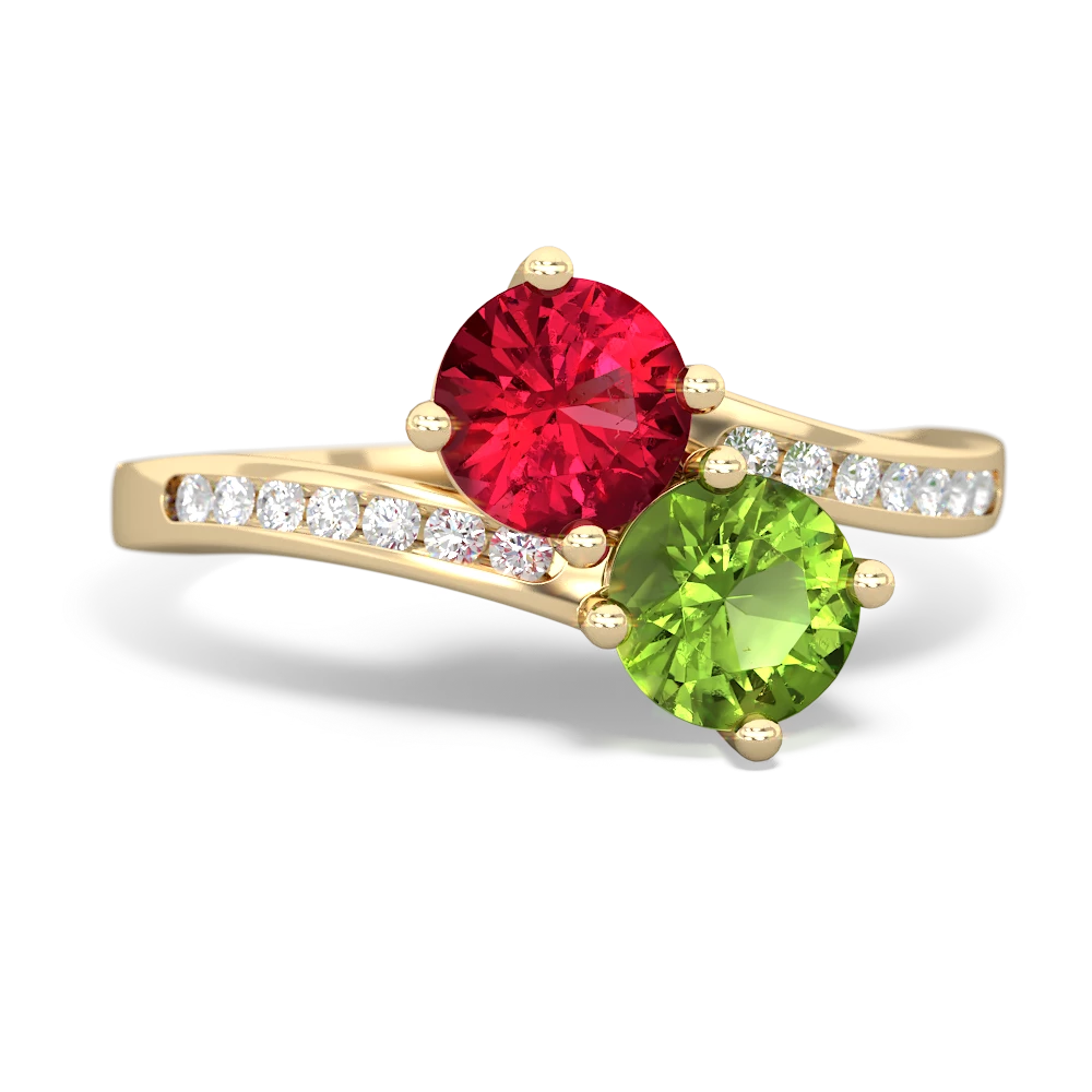 Lab Ruby Channel Set Two Stone 14K Yellow Gold ring R5303