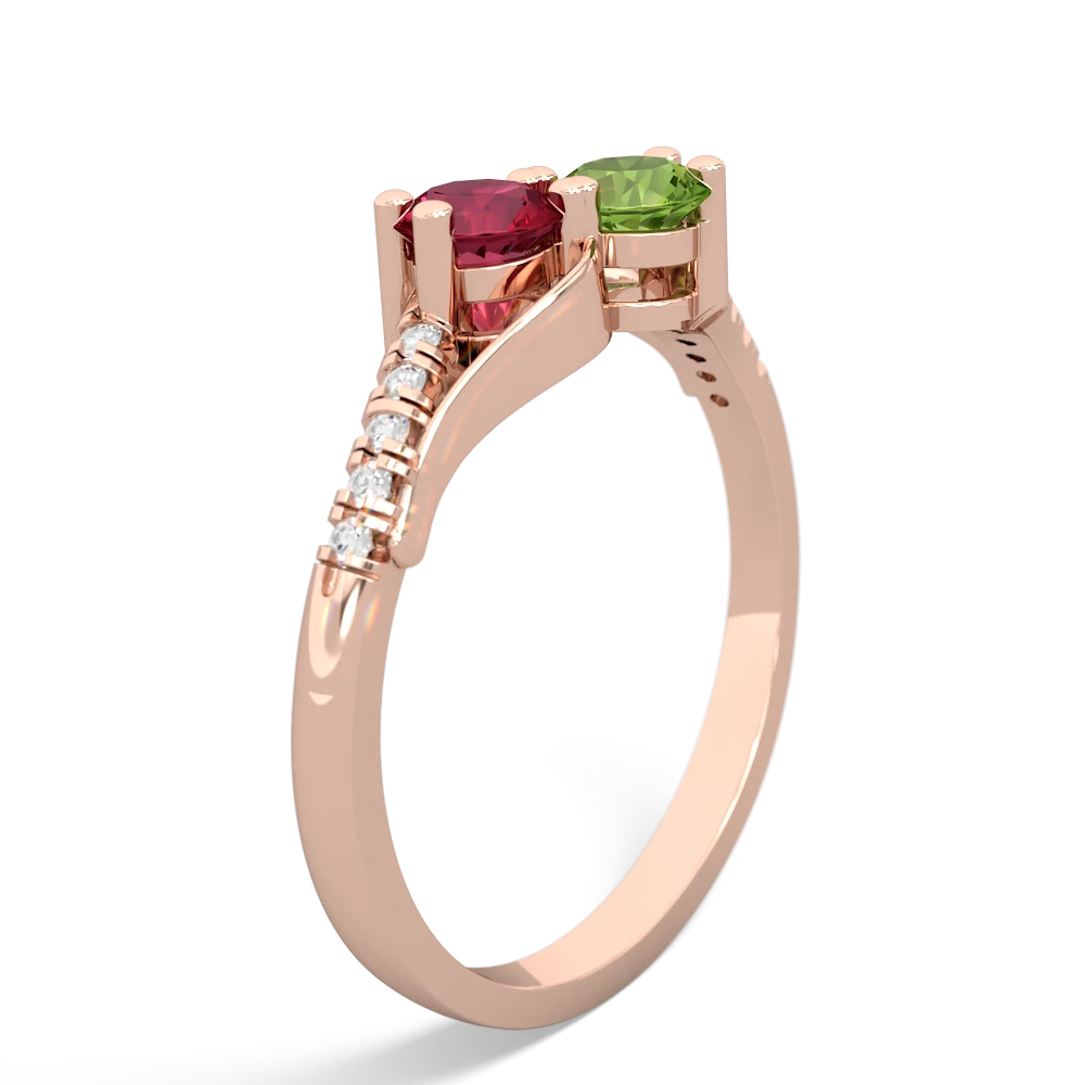 Lab Ruby Infinity Pave Two Stone 14K Rose Gold ring R5285