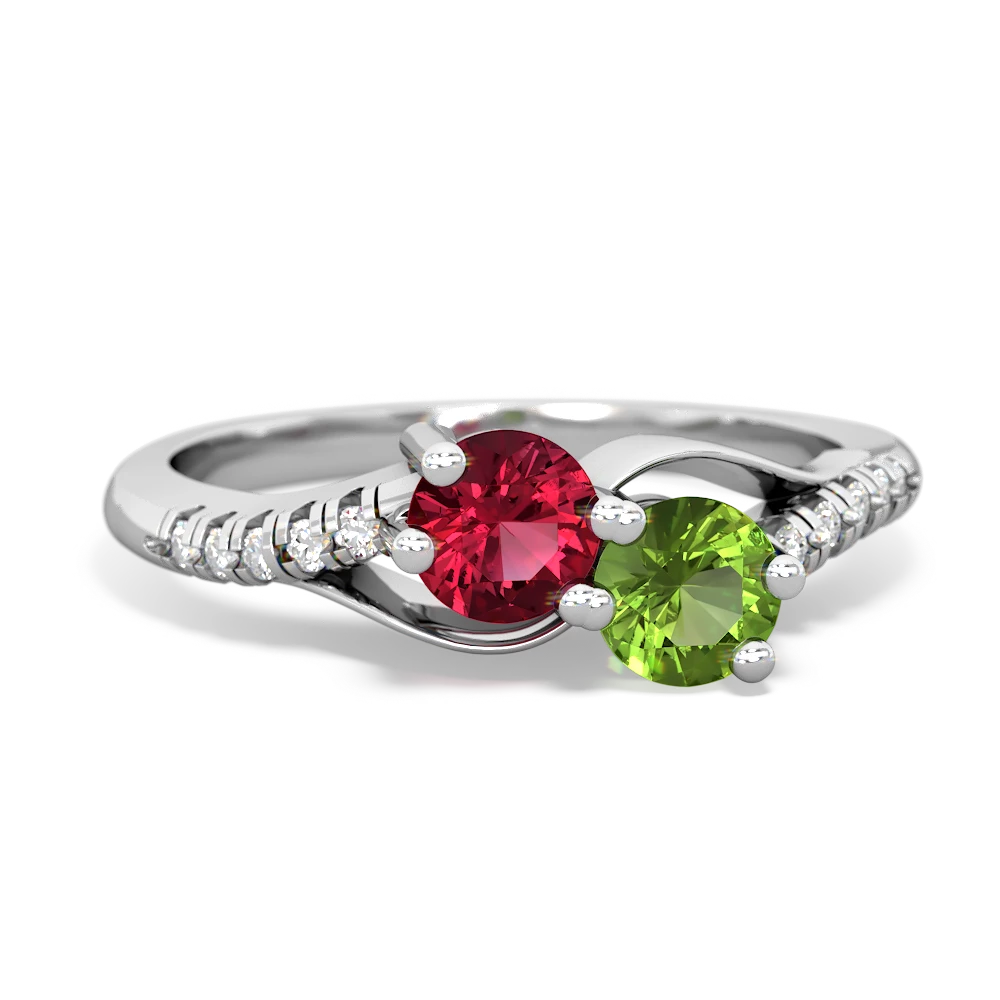 Lab Ruby Infinity Pave Two Stone 14K White Gold ring R5285