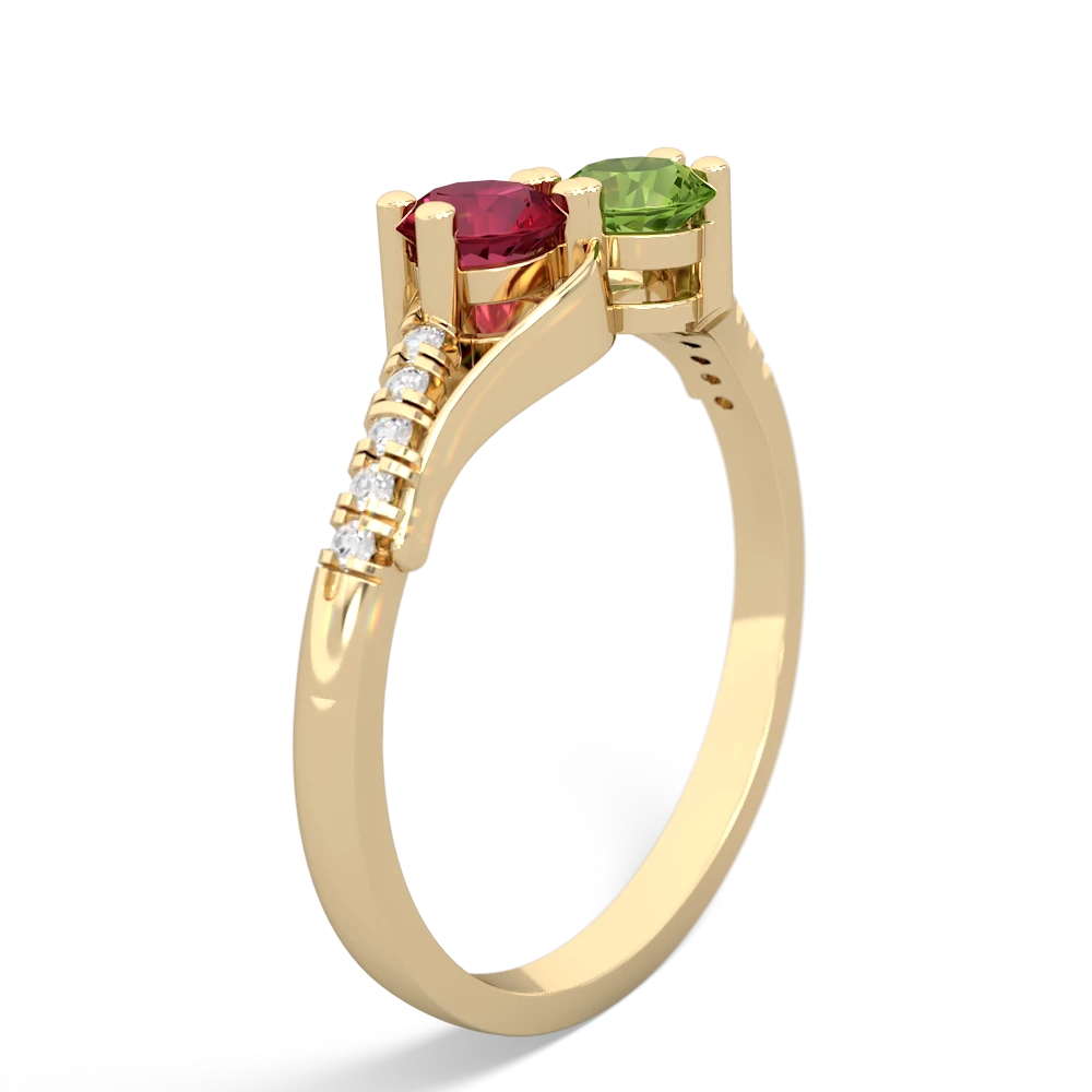 Lab Ruby Infinity Pave Two Stone 14K Yellow Gold ring R5285