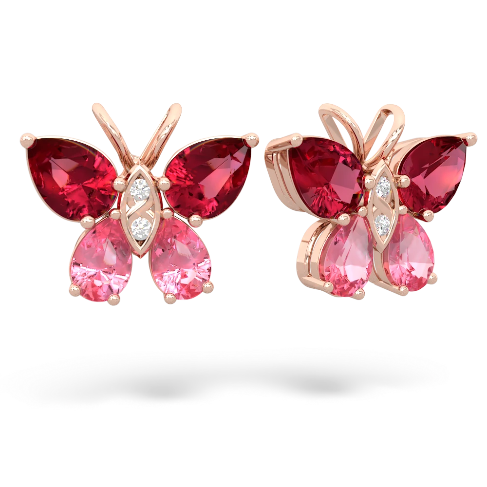 Lab Ruby Butterfly 14K Rose Gold earrings E2215