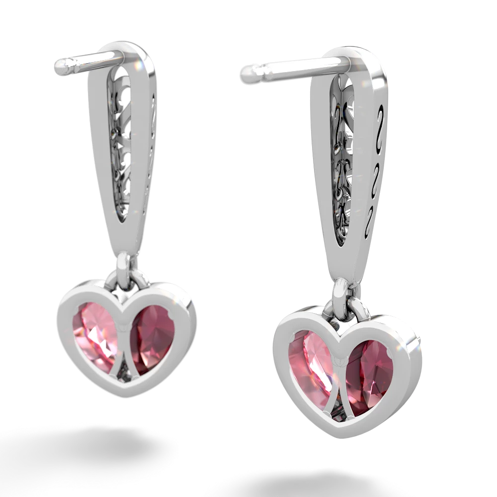 Lab Ruby Filligree Heart 14K White Gold earrings E5070