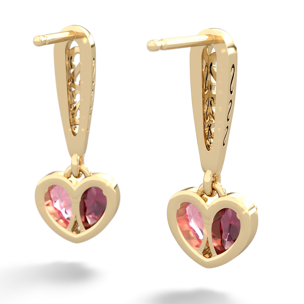 Lab Ruby Filligree Heart 14K Yellow Gold earrings E5070