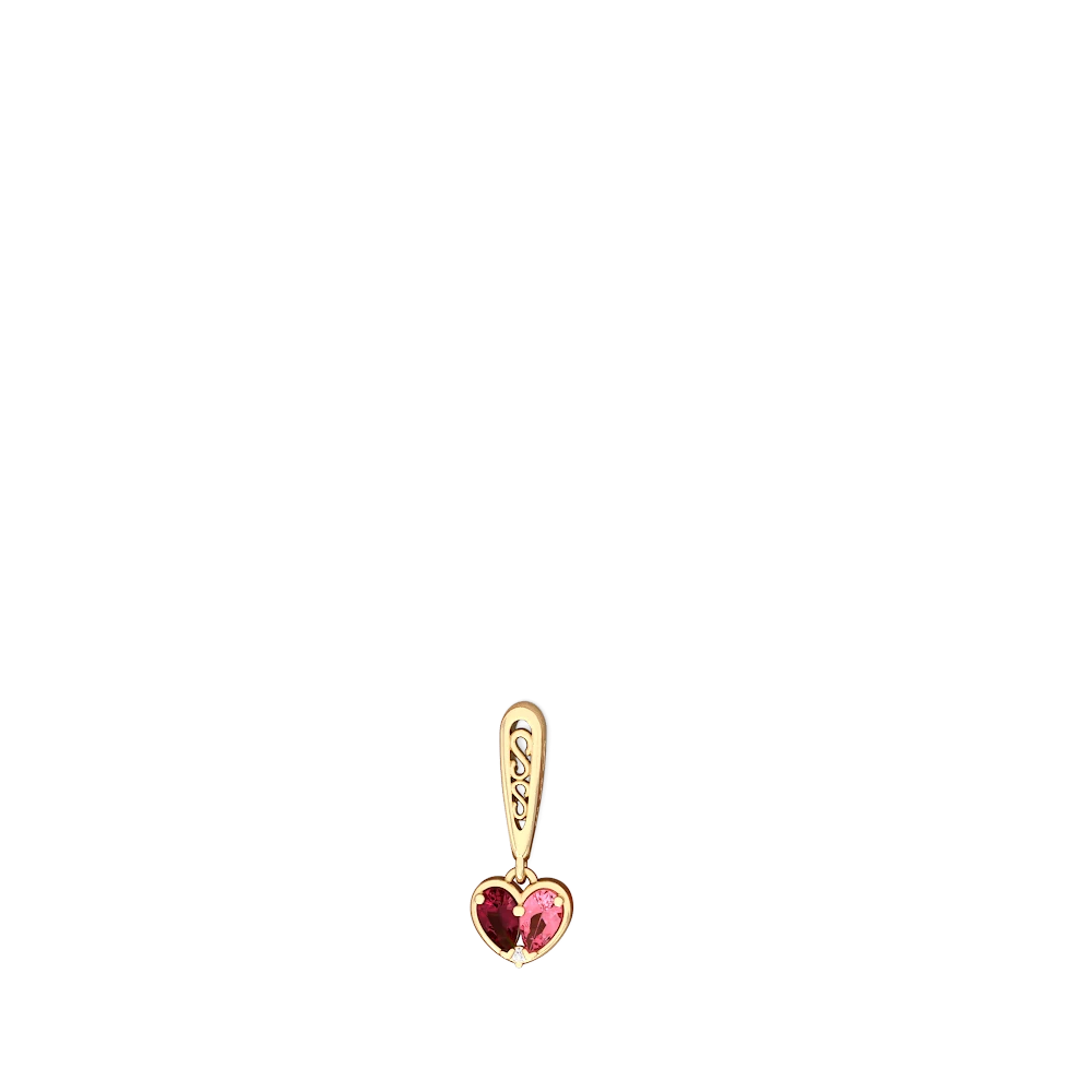 Lab Ruby Filligree Heart 14K Yellow Gold earrings E5070