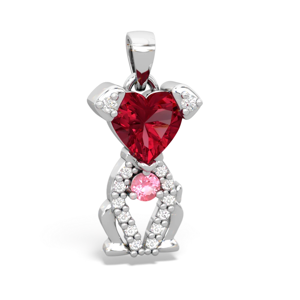 Lab Ruby Puppy Love 14K White Gold pendant P5800