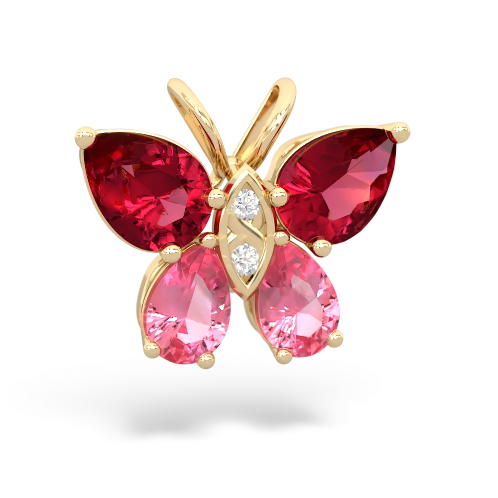 Lab Ruby Butterfly 14K Yellow Gold pendant P2215