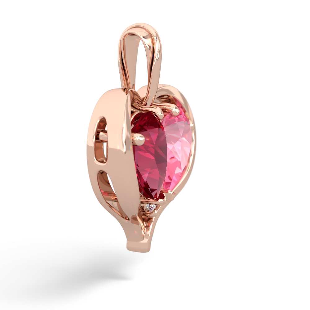 Lab Ruby Two Become One 14K Rose Gold pendant P5330