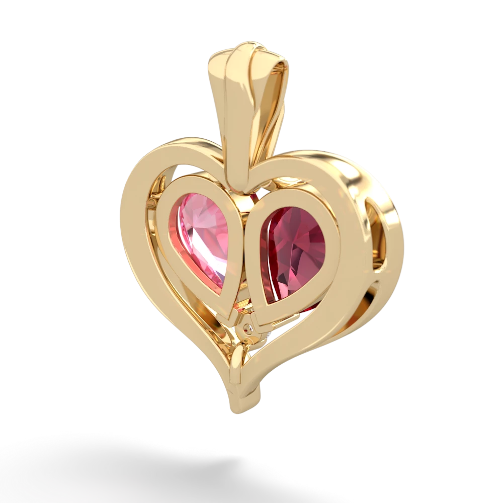 Lab Ruby Two Become One 14K Yellow Gold pendant P5330