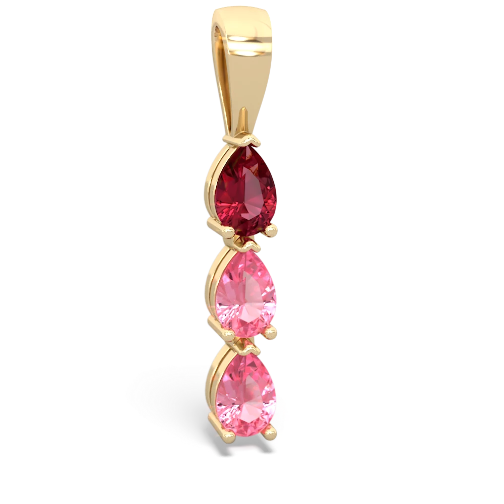 Lab Ruby Dew Drops 14K Yellow Gold pendant P2251