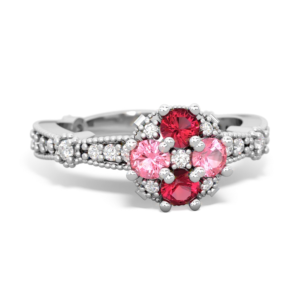 Lab Ruby Sparkling Tiara Cluster 14K White Gold ring R26293RD