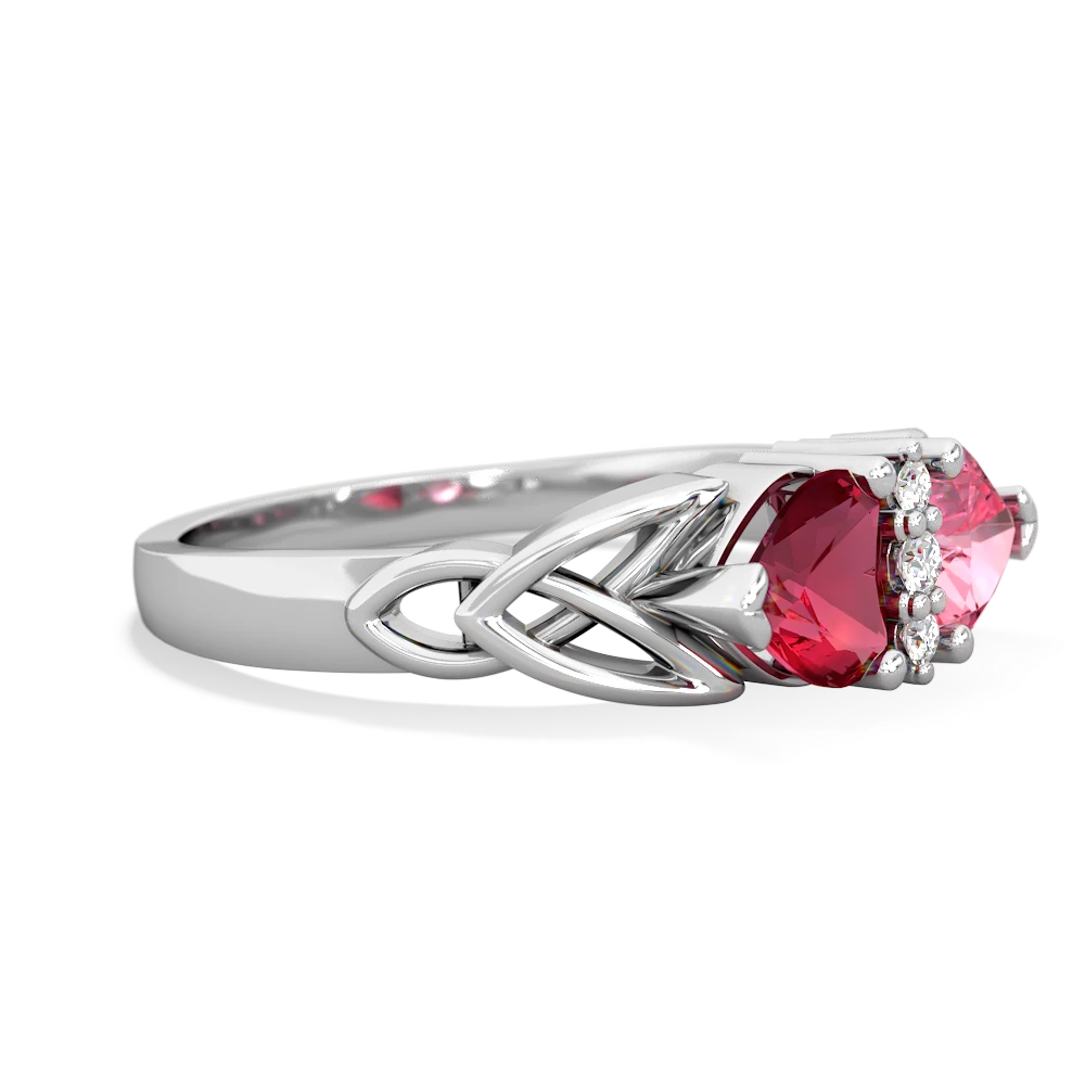 Lab Ruby Celtic Knot Double Heart 14K White Gold ring R5040