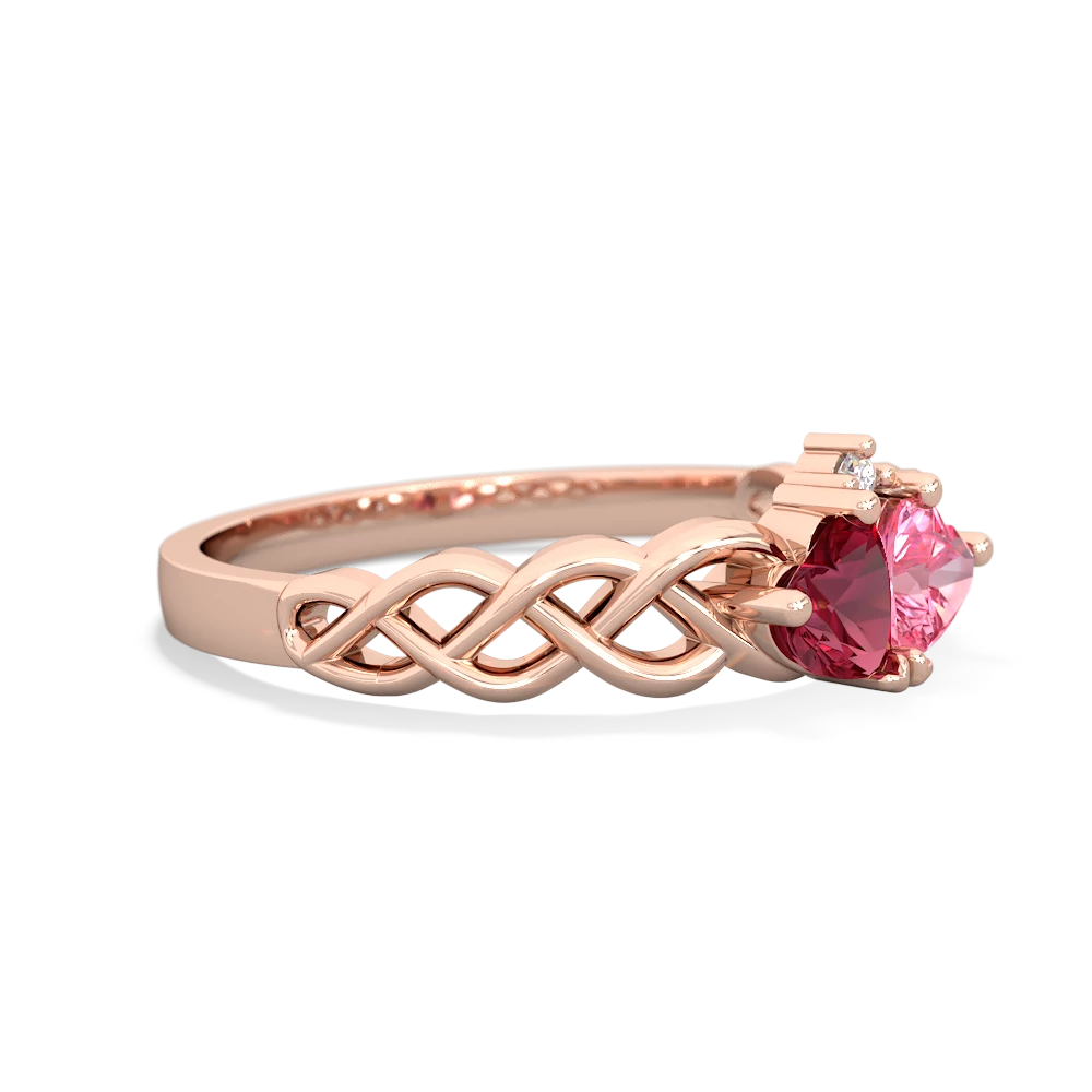Lab Ruby Heart To Heart Braid 14K Rose Gold ring R5870