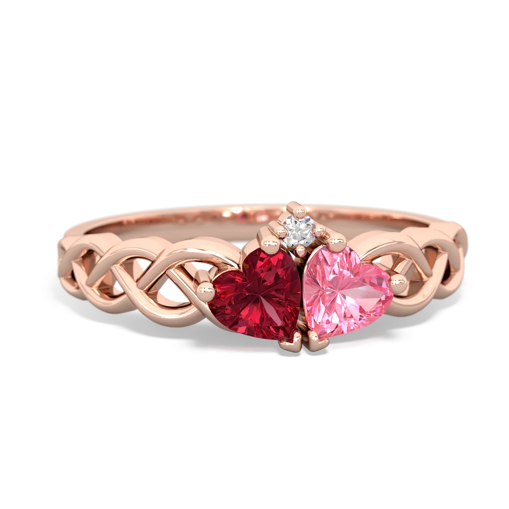 Lab Ruby Heart To Heart Braid 14K Rose Gold ring R5870