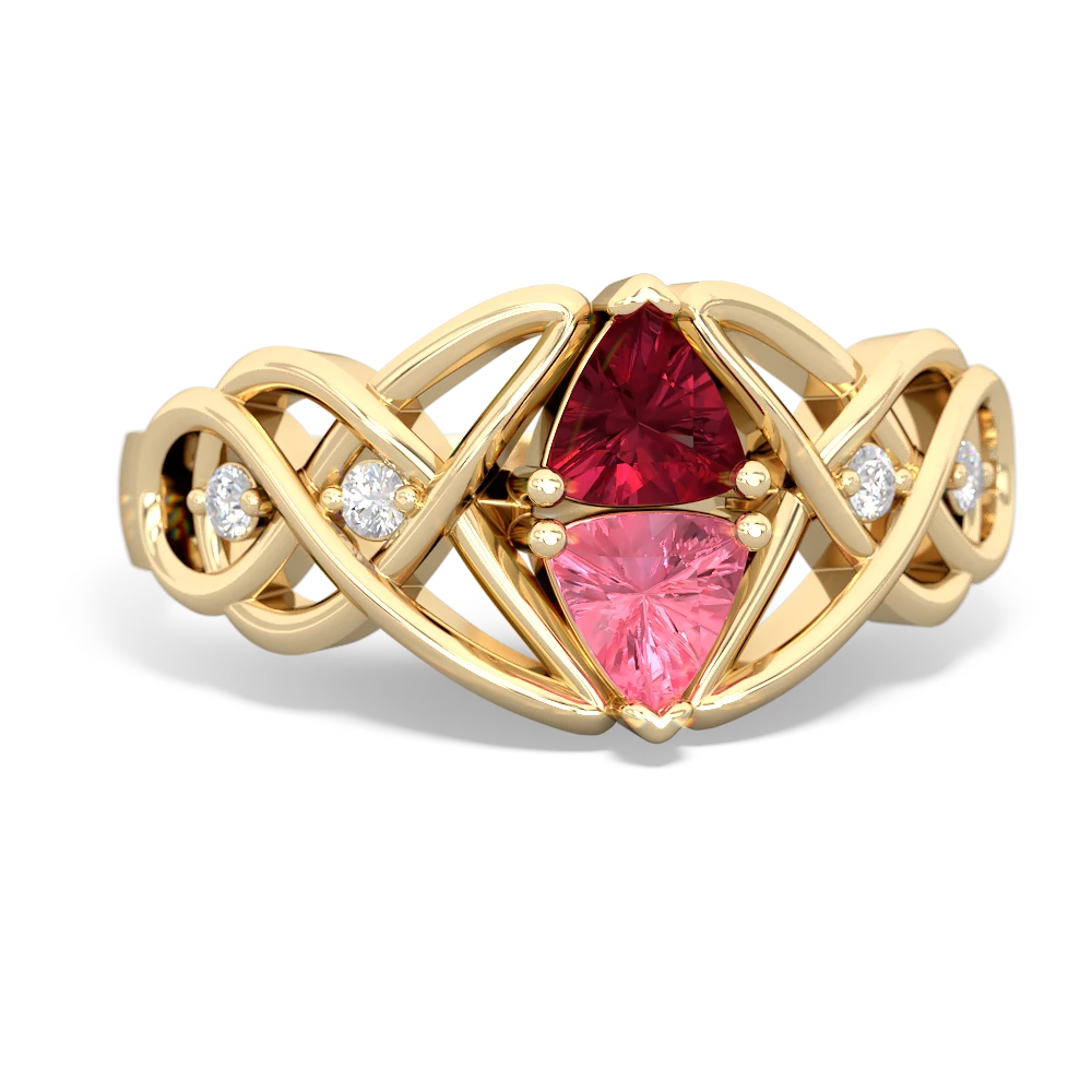 Lab Ruby Keepsake Celtic Knot 14K Yellow Gold ring R5300