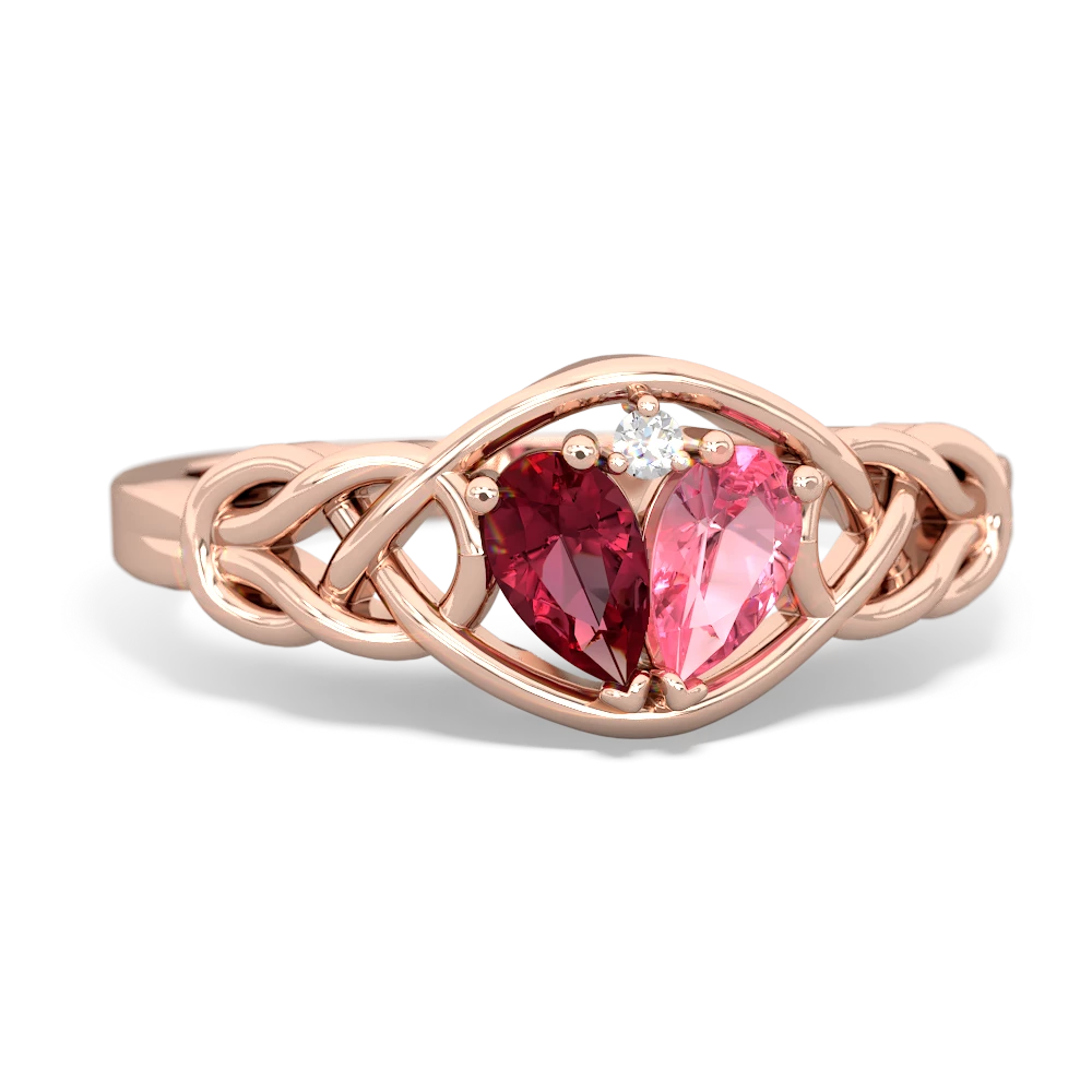 Lab Ruby Celtic Love Knot 14K Rose Gold ring R5420