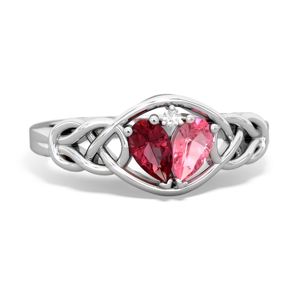 Lab Ruby Celtic Love Knot 14K White Gold ring R5420