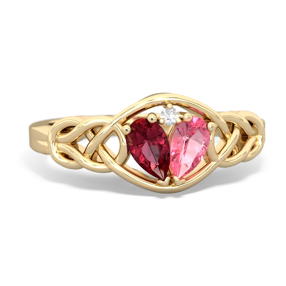 Lab Ruby Celtic Love Knot 14K Yellow Gold ring R5420