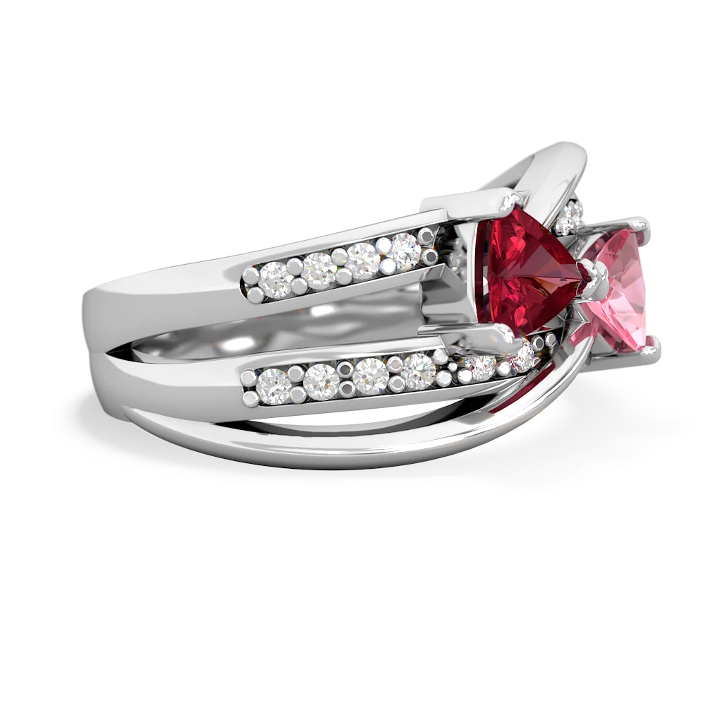 Lab Ruby Bowtie 14K White Gold ring R2360