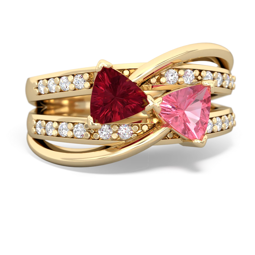 Lab Ruby Bowtie 14K Yellow Gold ring R2360